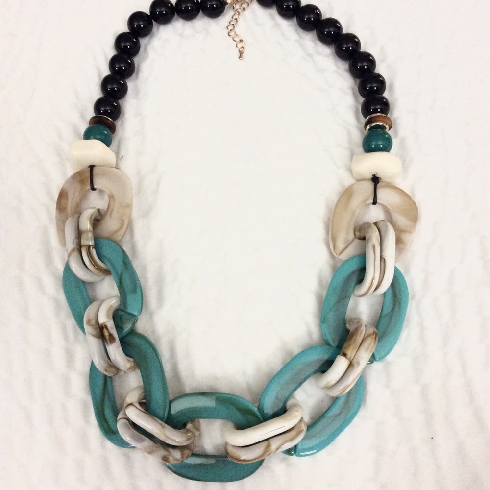 COPY - Coco blue beige statement necklace new
